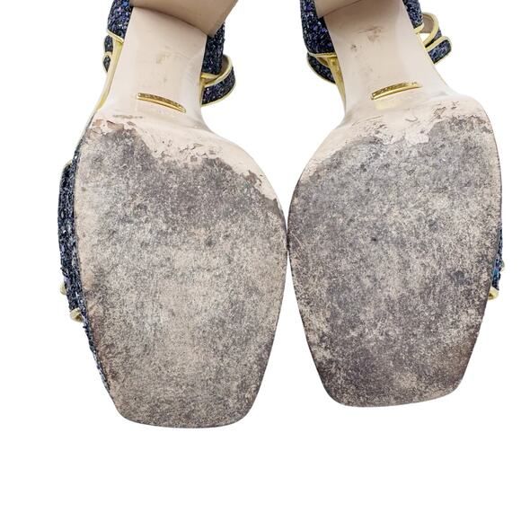 GUCCI Soko Bee Blue Glitter Platform Heels Gold
Trim Ankle Strap Size 38.5 - Picture 16 of 16